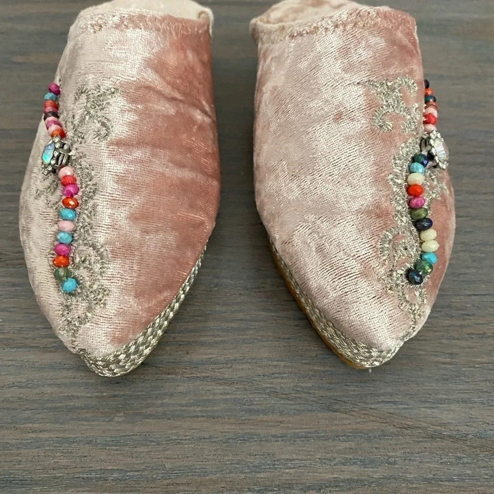 Baby girl moroccan babouch traditional shoes handmade beaded pink velvet leather